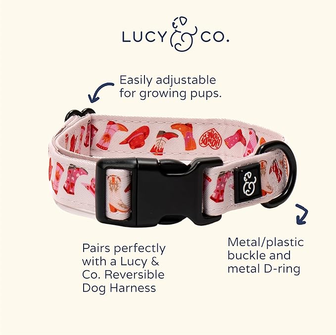 Lucy & Co. Dog Collar - Durable Lightweight Designer Collar for Pets - Adjustable Metal Safety Buckel. (Howdy, Honey Collar).