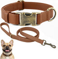 Dog Collar and Leash Set,Leather Silicone Waterproof Odor-Proof Dog Collar and Leash for Small Dogs, Soft Flexible Dog Collars, Durable Thick Adjustable Pet Collar (Brown, Small (9-14" Neck))