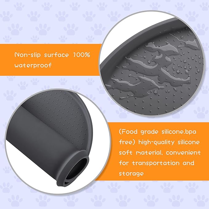 100% Waterproof 0.5" Raised Edge BPA Free Silicone Dog Food Mat, Pet Cat Feeding Mats Contain Spills Protects Floors, Placemats for Cats and Dogs Water Bowl Dishwasher. (Large/XL, Gray)