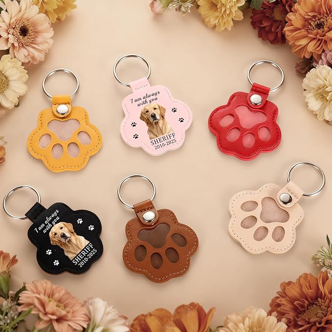 Eunigem Personalized Pet Hair Keychain for Dogs Cats-Custom Paw Keychains for Dog Hair-Shaped Leather Keychain,Pet Memorial Gifts Remembrance Accessory Refillable Keepsake for Bag or Key (Color-2)