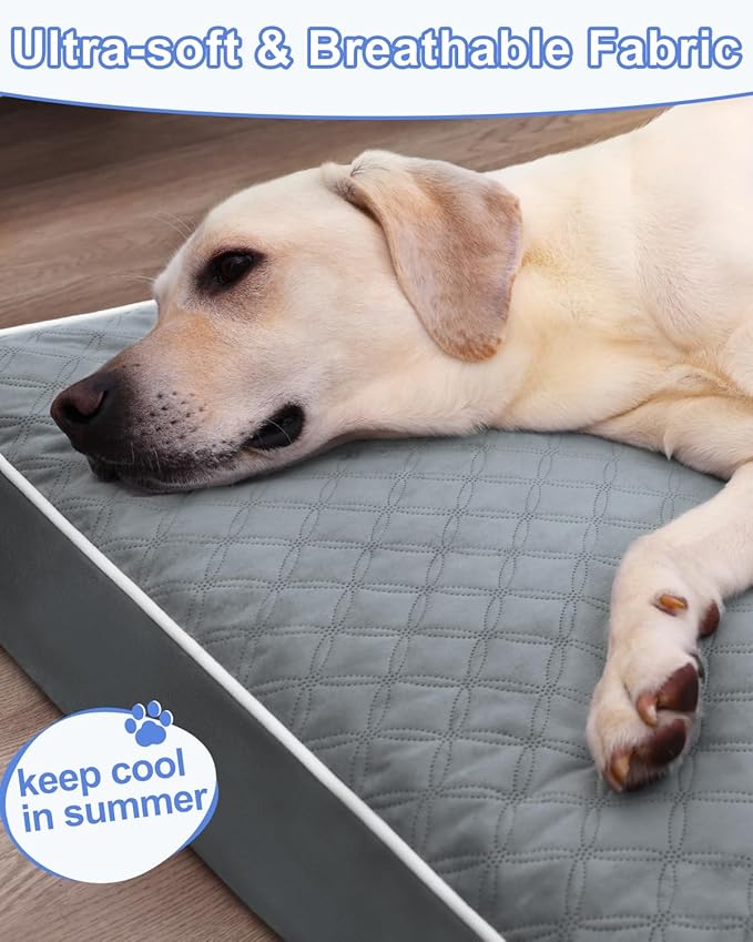 KSIIA XL Dog Bed for Crate Pad Waterproof Dog Bed with Removable Washable Cover, Egg Crate Foam and Non-Slip Bottom, 41x27 Inch, Dark Gray