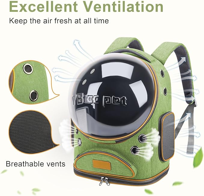 Cat Backpack Carrier, Breathable Cat Bubble Backpack Upgrade Large Space Cat Carrier for Kitty Small Dog, Foldable Airline Approved Cats Backpack, Enlarge Transparent PetTravel Backpack (Green)