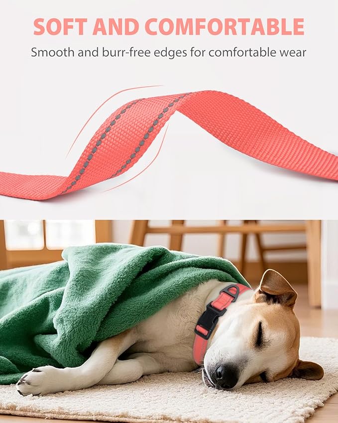 Joytale Large Dog Collar, Reflective and Adjustable Nylon Pet Collar with Quick-Release Buckle for Large Dogs, Pink, L