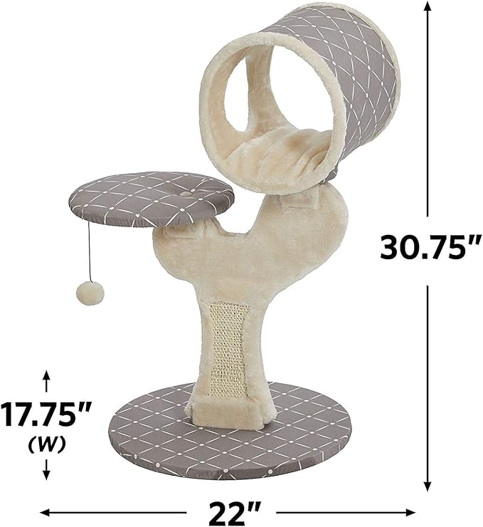 MidWest Homes for Pets Salvador Cat Tree with Built-in Sisal Scratching Pad & Cat Look-Out Lounge, Mushroom/Diamond Pattern
