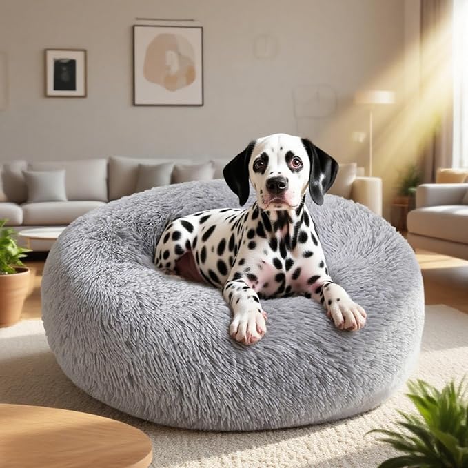 Nisrada Dog Bed for Small Medium Large Dogs, 27 inch Calming Dogs Bed, Washable-Round Cozy Soft Pet Bed for Puppy and Kitten with Slip-Resistant Bottom