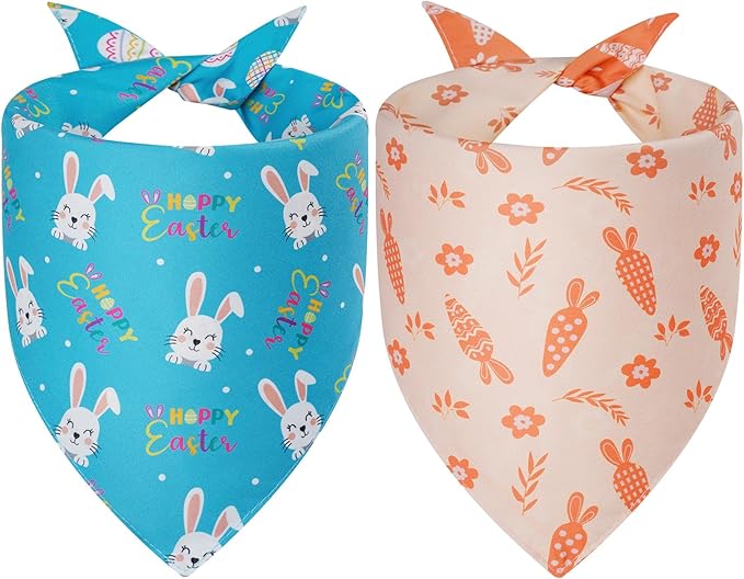 Easter Dog Bandanas Small 2PCS, 4 Pattern Colorful Scarf for Boy and Girl, Triangle Reversible Bibs Breed for Puppy Cats Pets