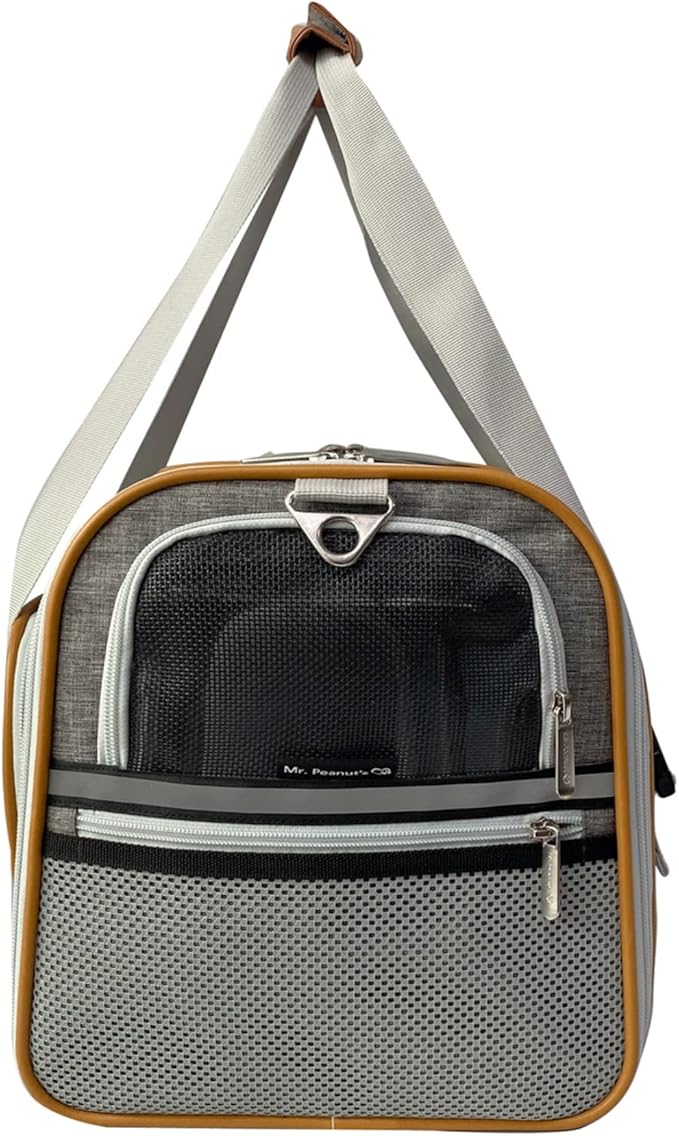 Mr. Peanut's Expandable Airline Approved Soft Sided Pet Carrier, Luxury Travel Tote with Premium Auto Self Locking Zippers, Plush Faux Fleece Bedding with Sturdy Plywood Base, 18LX10.5WX11 H
