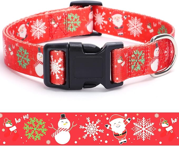 Christmas Dog Collar with Buckle Adjustable Safety Nylon Collars for Small Medium Large Dogs, Cute Stylish Girl Boy Christmas Dog Collar (Christma Red,S)
