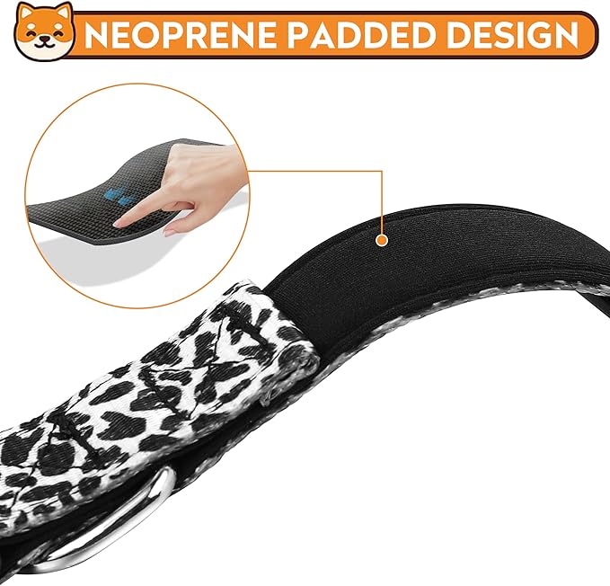 Reflective Dog Collar, Adjustable Soft Neoprene Padded Nylon Pet Collars with Buckle for Puppy and Small Dogs, Cats, Black White Cow,M