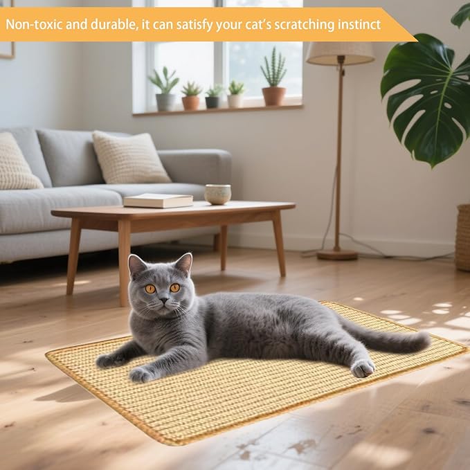 6 Pcs Cat Scratcher Mat, Sisal Cat Scratching Pad Scratch Mat for Cat with Adhesive Loop Tape Cat Scratch Pad Rug for Protect Wall Couch Carpet Window Perch (15.7x7.8 Inch)