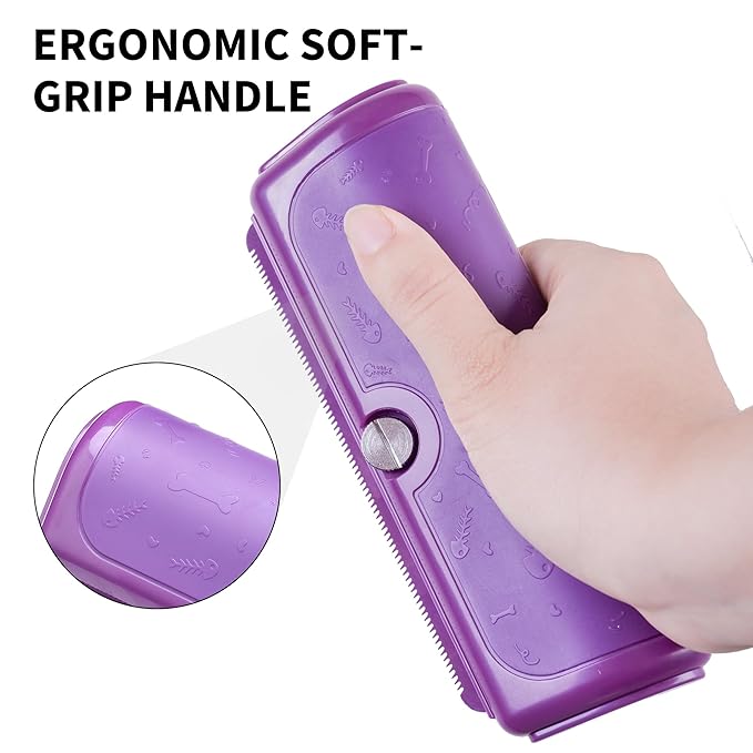 Multi-Pet Deshedding Brush & Shedding Blade for Dogs & Cats, Undercoat Grooming Tool for Short & Medium Fur and Double Coats, Replaceable Metal Blade, Ergonomic Handle, Purple