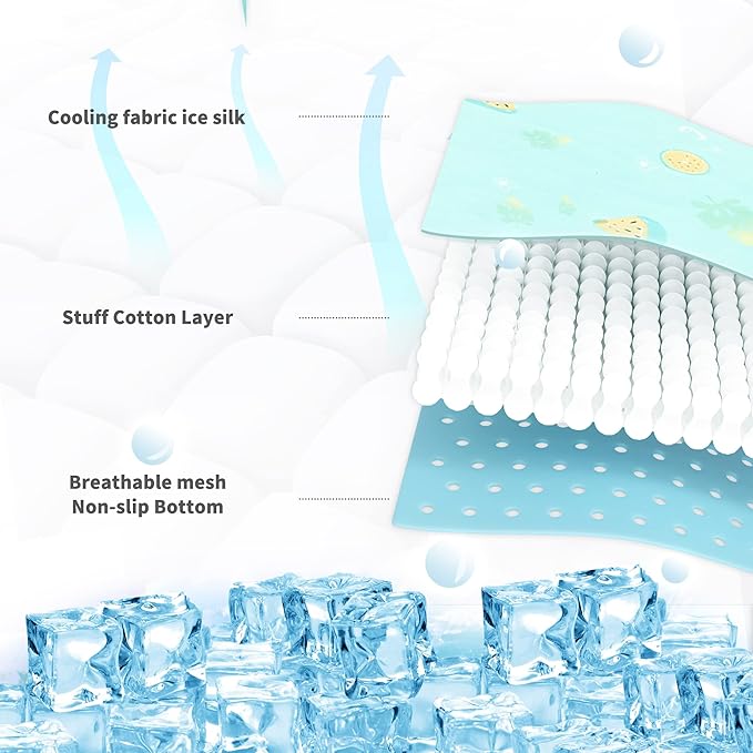 NWK Pet Cooling Mat - 27’’ X 20’’ Ice Silk Cooling Mat for Dogs & Cats Portable & Washable Pet Cooling Blanket, Car Seats, Beds for Summer (Green Fruit, Medium)