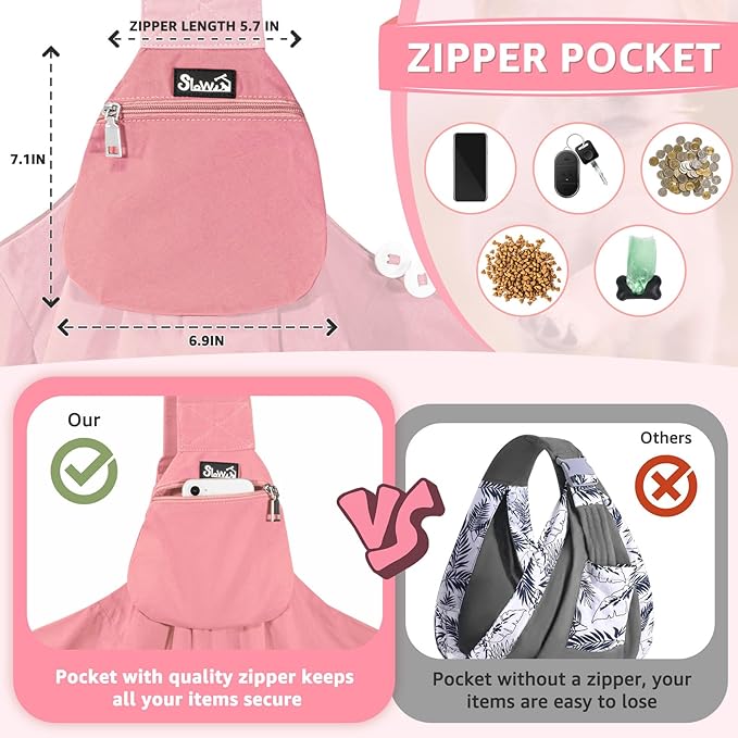 SlowTon Dog Carrier Sling - Thick Padded Shoulder Strap Adjustable Dog Carriers for Small Dogs, Puppy Carrier Purse for Pet Cat with Front Zipper Pocket Safety Belt Machine Washable (Peach, S)