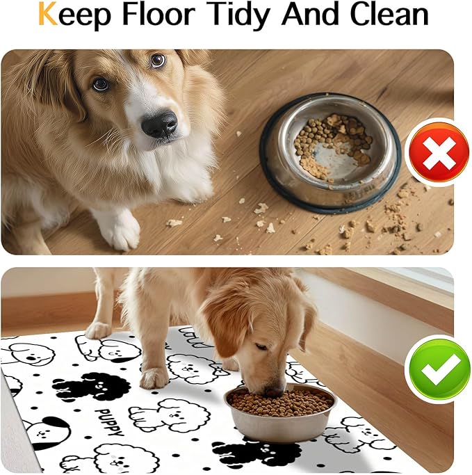 Puppy Pattern Pet Feeding Mat 24x16 Inch Cute Pet Feeding Area Mat Pet Food Mat Pet Mats for Food and Water Dog Mat for Food and Water Indoor Feeding Corner Kitchen Floor Decor