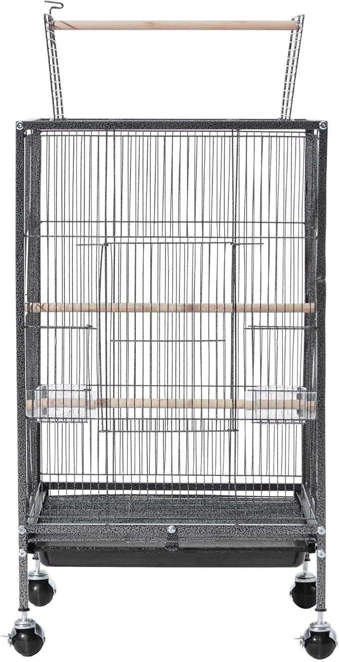 VEVOR Bird Cage, 18 x 18 x 30 inch, Open Flat Top, Wrought Iron Bird Flight Cage with Perches, Slide-Out Tray and Plastic Feeders, Casters, for Parrot, Blue Tit, Cockatiel, Canary, Budgerigar, Conure