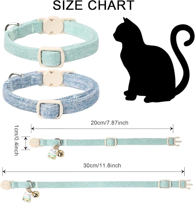 Cat Collar,2 Pack Green Cat Collars Breakaway with Bell