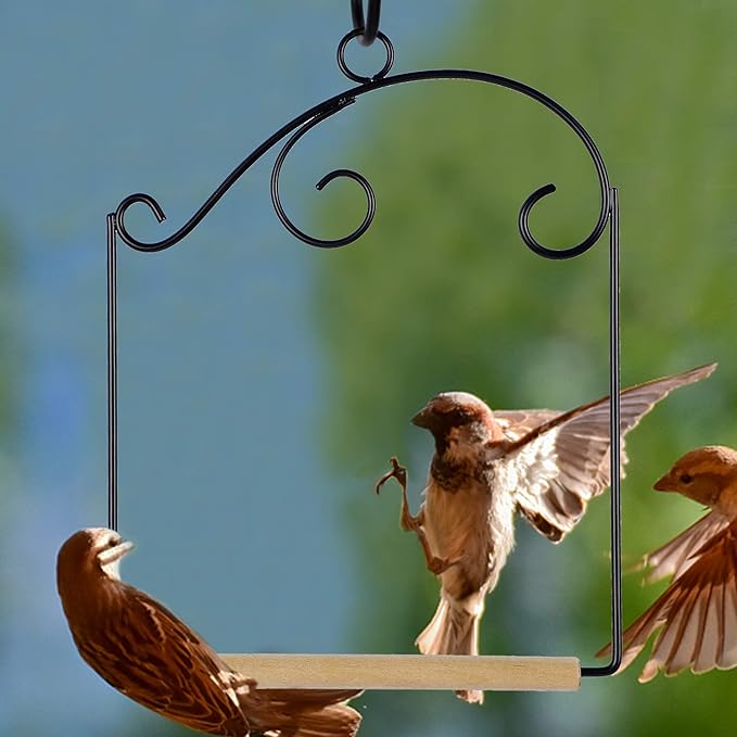 winemana Set of 3 Hummingbird Swings, Rust Resistant Metal Frame, Wooden Dowel, Attach to Bird Feeders, Perfect for Hanging Indoor Office Outdoor Trunk Lawn Patio Garden (7.5" x 5.6")