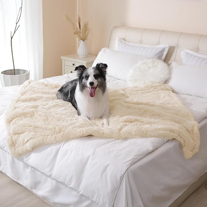 gogobunny Waterproof Dog Blanket for Couch & Furniture Protection - Super Soft Reversible Throw for Large Dogs & Cats, Calming Washable Fur & Sherpa Pet Blanket(40x50 Inch, Beige)