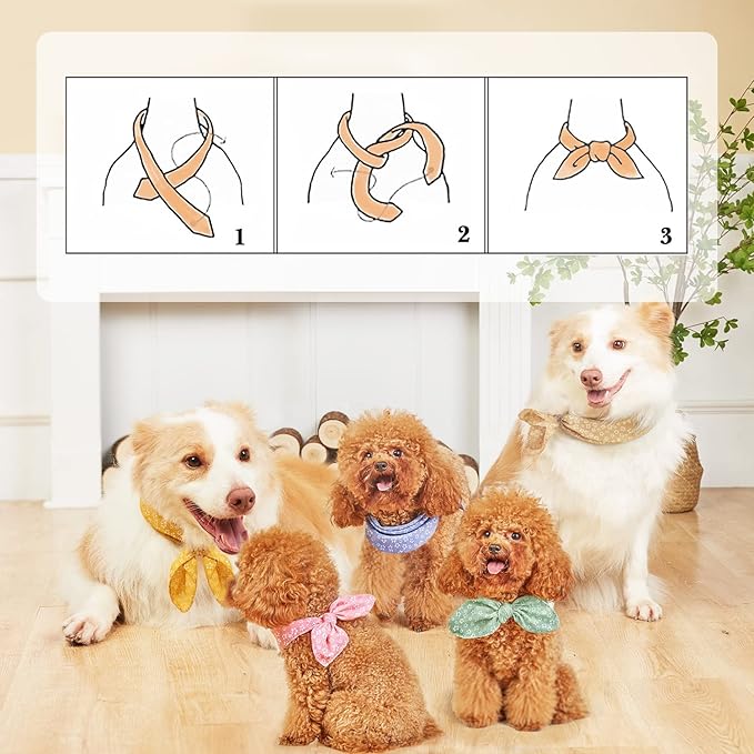 4PCS Spring Dog Bandanas Cat Birthday Cute Soft Cotton Puppy Scarfs Washable Daily Handkerchief Pink Green Blue Khaki Comfortable Gifts, Adjustable Accessories for Small Medium Large Girl Boy Pup Pet