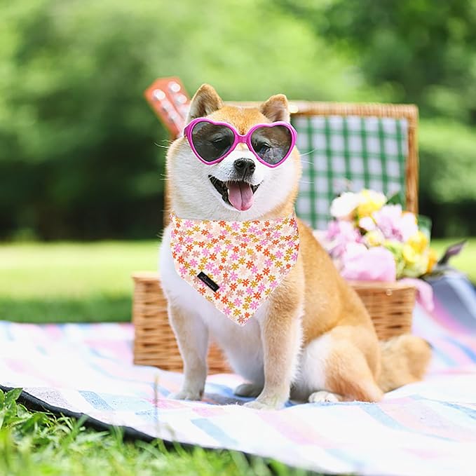 ARING PET Floral Dog Bandana, Spring Summer Daisy Flower Girl Pet Bandana Scarf Triangle Bibs for Puppy Small Medium Large Dogs-S