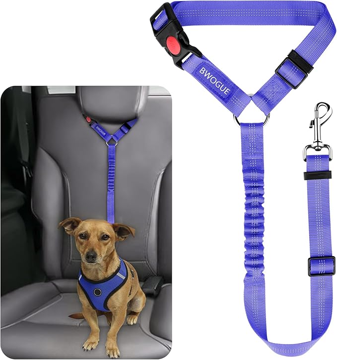 BWOGUE Pet Dog Cat Seat Belts, Car Headrest Restraint Adjustable Safety Leads Vehicle Seatbelt Harness (1 Pack, Purple, Elastic)