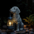 Lyeasw Solar Dog Statues with Lantern – Waterproof Outdoor Dog Figurines for Garden, Yard & Porch, Auto On/Off Solar Light, Birthday for Mom & Dog Lovers