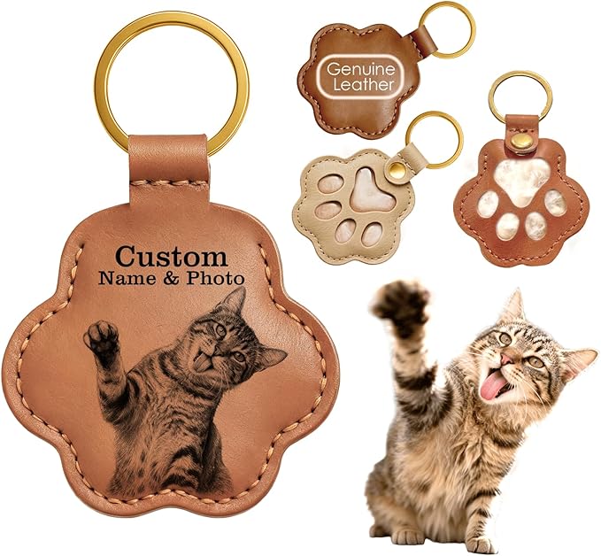 Personalized Pet Memorial Gifts for Dogs, Custom Name Paw Shaped Leather Keychain, Dog Fur Keepsake for Bag or Key