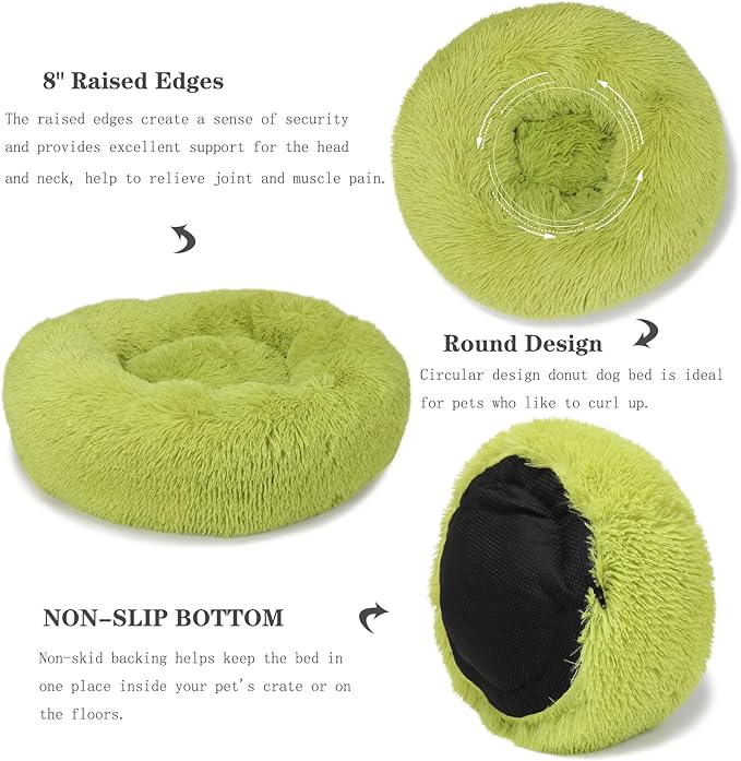 Calming Dog Bed for Medium Dogs Washable Donut 30 inches Anti-Slip Pet Bed,Round Fluffy Plush Faux Fur Cat Bed,Fits up to 45 lbs Pets,Grey