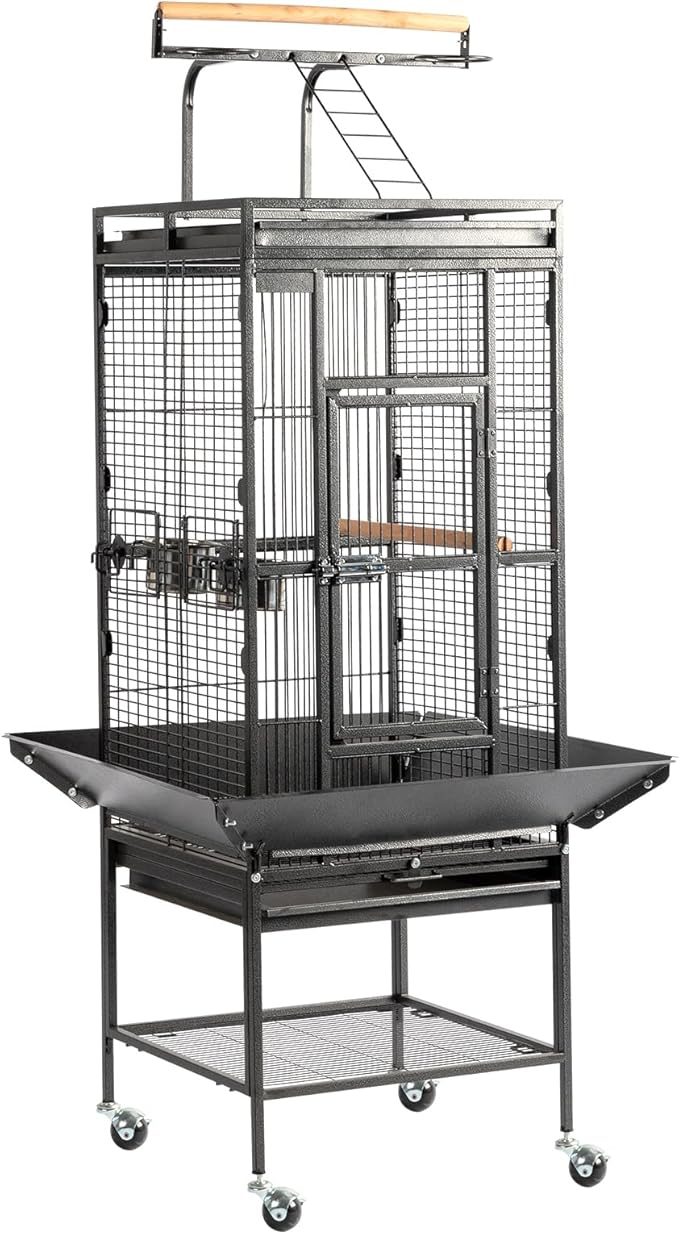 VINGLI Bird Cage with Rolling Stand for Parrots, Cockatiels, Budgies, Lovebirds, Small/Medium Birds (62“H with Play Top)