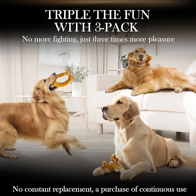 Heavy Duty Chew Toys 3 Pack for Aggressive Chewers - Dog Toys for Large Dogs, Teeth Cleaning & Boredom Relief, Long-Lasting Mental Stimulation Puppy Chews