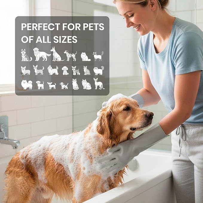 DELOMO Dog Washing Gloves with Comb: Soft and Gentle Silicone Pet Grooming Gloves - Bathing Scrubber Brush Mitt Grooming Shedding Fur Removal Massage for Dogs/Cats/Horse, Grey
