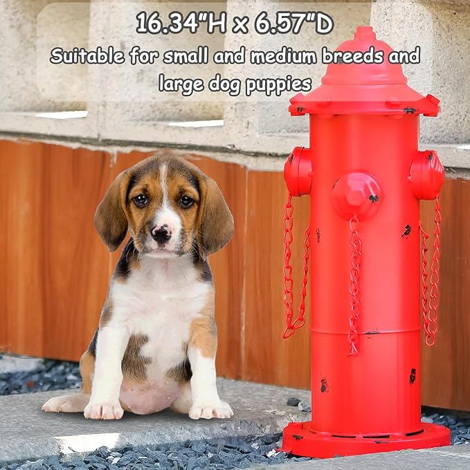 Fire Hydrant for Dogs to Pee on, Metal Puppy Pee Post for Dogs, Red Fake Fire Hydrant with Stakes, Pee Post for Dog Outdoor Indoor Training Tool Garden Yard Lawn Ornament Statue, 16.3" H