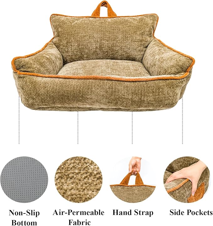 Orthopedic Dog Bed with Memory Foam, Washable Plush Pet Bed for Small, Medium & Large Dogs, Cozy Bolster Crate Dog Bed for Joint Support & Comfort.(Brown)