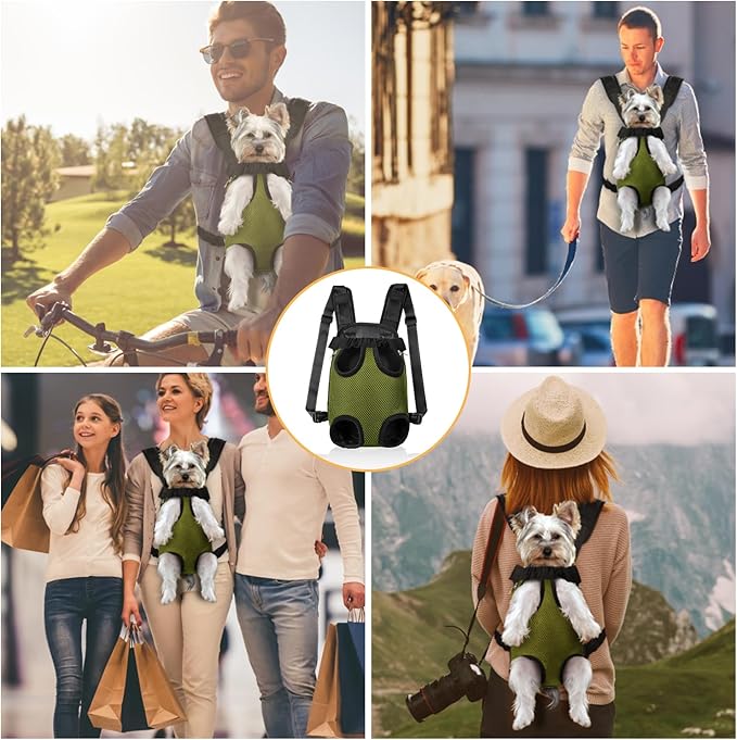 YUDODO Pet Dog Carrier Backpack Adjustable Dog Front Carrier, Legs Out Easy-Fit Dog Travel Backpack Carrier for Hiking Camping for Small Medium Dogs Cats and Rabbits (Large (Pack of 1), Army Green)