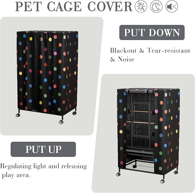 Tchvt Nighttime Bird Cage Covers with Zipper Panel Blackout Birdcage for Winter Universal Breathable Large Good Night Enclosure for Bird (Polka Dot, 19x19x40 inch)