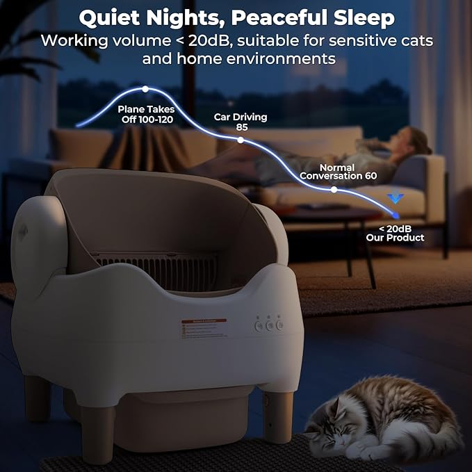 Automatic Litter Box Open Top: Self Cleaning Cat Litter Box Smart with WiFi App Control, Extra Large & Safety Sensors & Odor-Free Waste Disposal