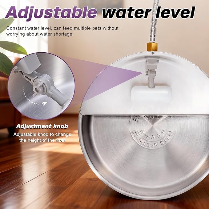 6L Automatic Dog Water Bowl Dispenser Outdoor Stainless Steel Pet Waterer Self Filling Waterer for Large Dog Cat Chicken Duck Goat
