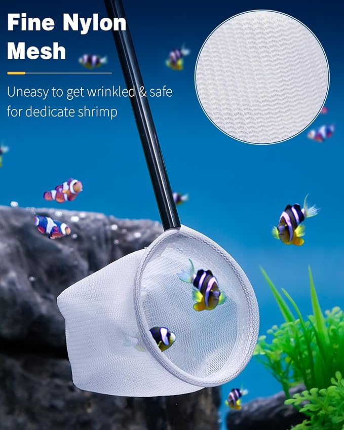 Pawfly Soft Round Aquarium Net, 2 Inch Shrimp Net with Extendable Stainless Steel Handle for Baby Fish, Food Residue Debris