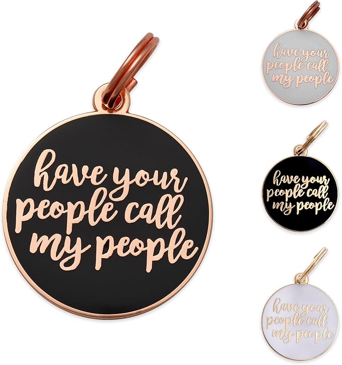 Two Tails Pet Company Personalized Dog Tags “Have Your People Call My People” Pet ID Tag - Laser Engraving, Customizable Dog Name Tag - Brass & Enamel