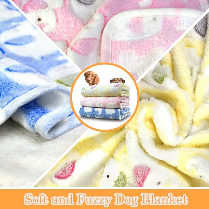 Dog Blankets for Medium Large Dogs, 3 Pack Washable Pet Throw 41" x 31", Fuzzy Soft Puppy Cover for Kennel Crate Bed