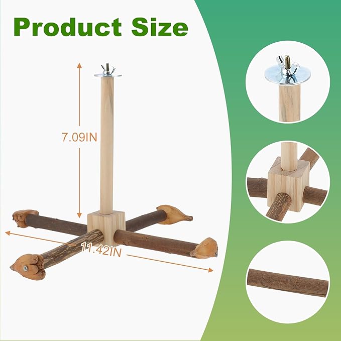 Rotating Bird Perches, Natural Wooden Perch with Chew Toy, Bird Toys for Small & Medium Birds, Medium, Natural Wood Color, 1 Set
