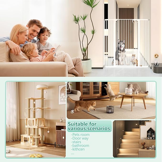 51" Extra Tall Cat Gate 28.5"-48.7" Wide, Auto Close, Pressure Mounted, for Cats & Small Dogs, Hallway, Stairs, Kitchen, Not Baby Gate,White