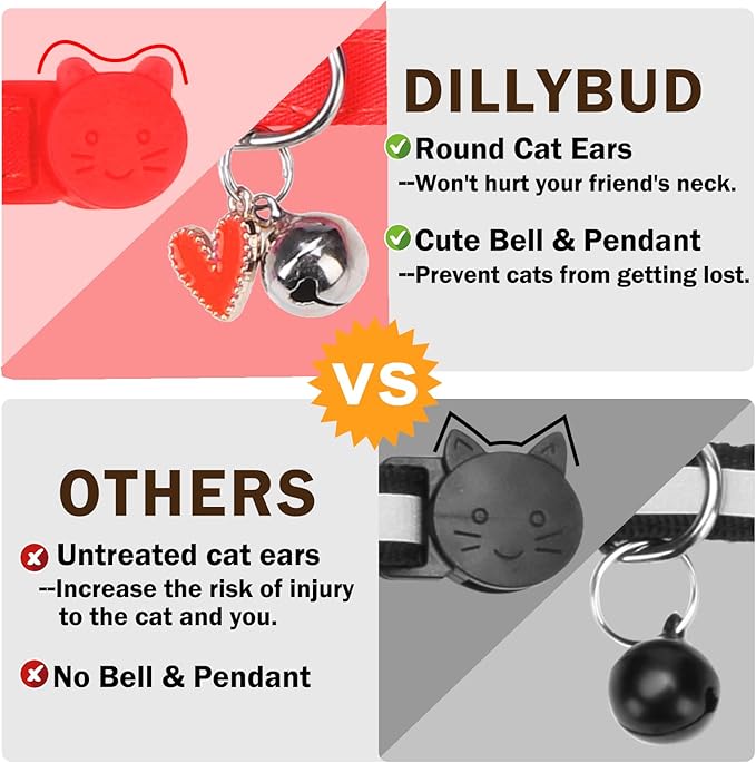 Cat Collar Breakaway with Bells, Soft Pure Cotton Bowtie Collar for Girl Boy Cats, 2 Pack Cute Personalized Small Kitten Collars with Bow for Weddings Parties, Red and Black, 8-12 Inch