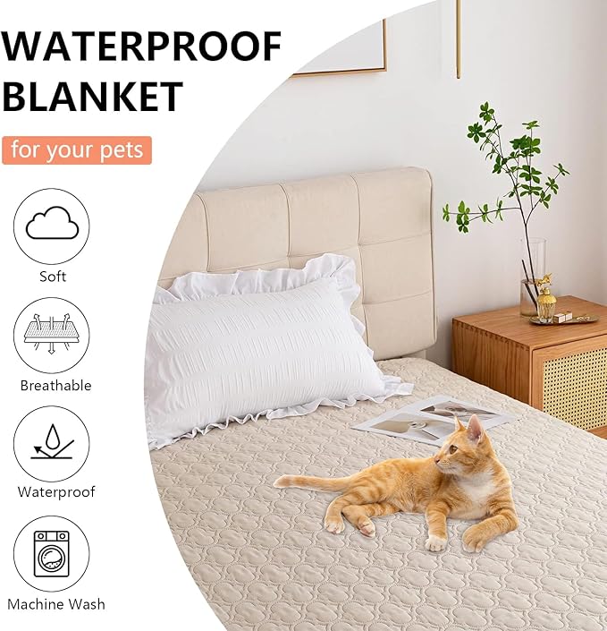 Waterproof Couch Cover for Dogs Washable, Reversible Dog Bed Blanket Pet Sofa Furniture Protector(68x82 Inch, Cream+Khaki)