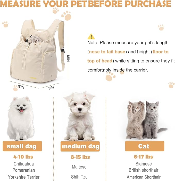 Dog Front Carrier Backpack, Adjustable Pet Dog Carrier Backpack Ventilated Mesh Dog Travel Backpack with Zippered Side Windows for Hiking Traveling for Small Medium Cats Dogs (Max 13 lbs)