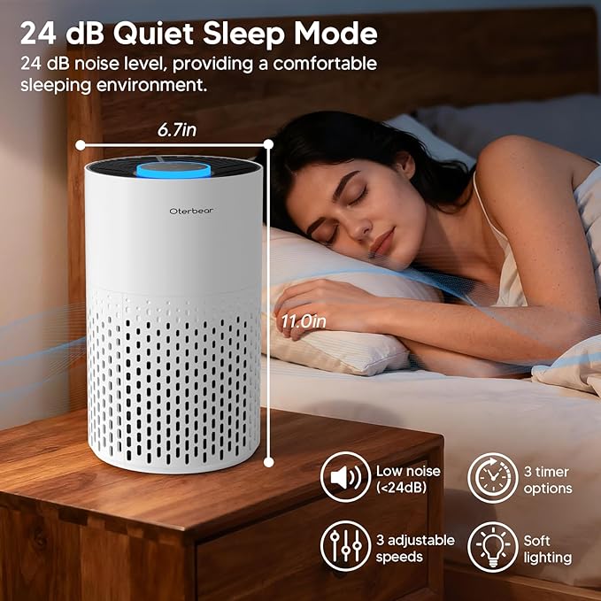 Air Purifiers for Home Bedroom Up to 1250 Ft² - H14 HEPA Air Purifier with Aroma & Sleep Mode - 24dB Small Room Air Purifier for Allergies, Smoke, Dust, Pollen, Pet Dander,4000B,White