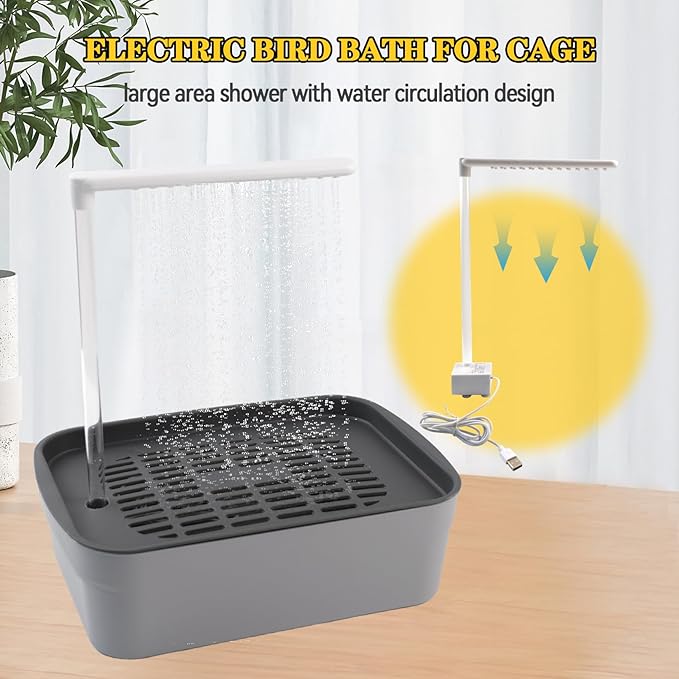 Automatic Parakeet Bath,Parrot Shower Fountain with USB Power Plug Indoor Bird Bath Circulating Water Electric Pet Bird Shower Pump for Cockatiel Lovebird Conure Budgie