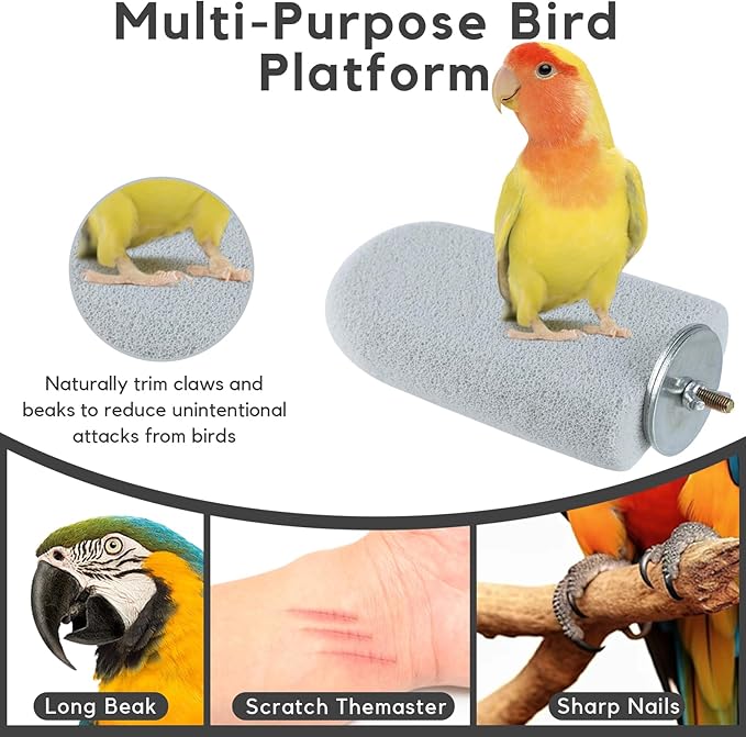 3PCS Bird Beak Grinding Stone, Natural Pumice Bird Parrot Cage Perch Stand Platform Foot Claws Trimmer Toys for Budgies, Parakeets, Cockatiels, Conures