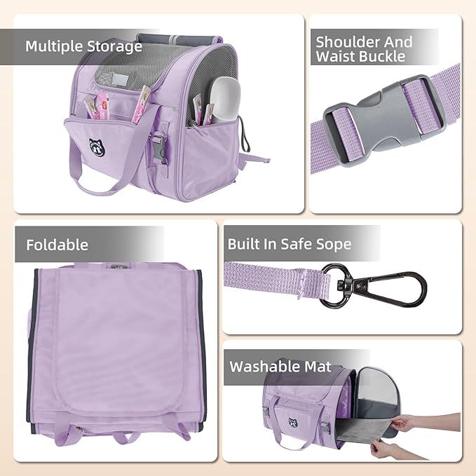 Lollimeow Expandable Cat Carrier Backpack for Large Cats - Airline Approved Pet Carrier Backpack for Small Dogs, Hiking & Travel, Waterproof with Breathable Mesh, 22lbs Capacity (Lavender, Large)