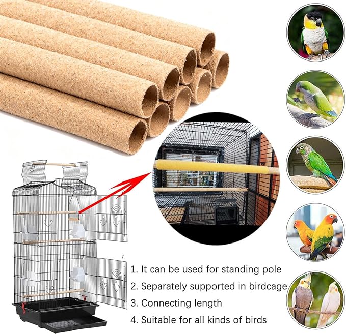 12-Pack Large Sanded Perch Covers for Parakeets,3/4" Diameter | Bird Accessories | Pet Bird Supplies | Bird Perches for Cage Parrotlets, Canaries and Other Small Birds (12pcs Large 10" L x 3/4" D)